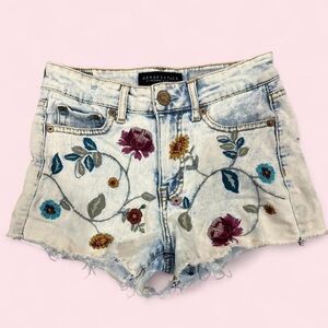Aeropostale Light Wash Denim Shorts with Multicolor Floral Embroidery